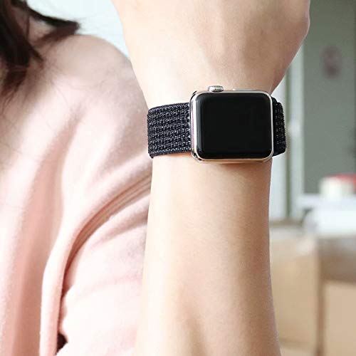 HILIMNY Compatible for Apple Watch Band 42mm 44mm, New Nylon Sport Loop, Adjustable Closure Wrist Strap, Replacement Band Compatible for iWatch Series 4 3 2 1(42mm 44mm, Black Nike)