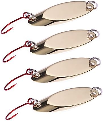 SUNMILE Spoons Hard Lures Red Hooks Metal Fishing Lure Bait Golden 5g(1/6oz) Pack of 4pcs