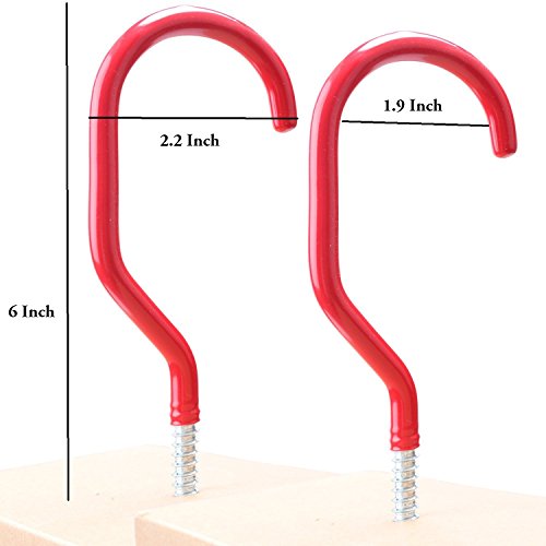 Set of 2 All Purpose Vinyl Coated Garage Screw Hooks (Red Bike Hook