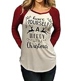 FAPIZI ♥ Women Blouse ♥ Women Long Sleeve Christmas Elk Reindeer Letter Printed T-Shirt (XL, White)