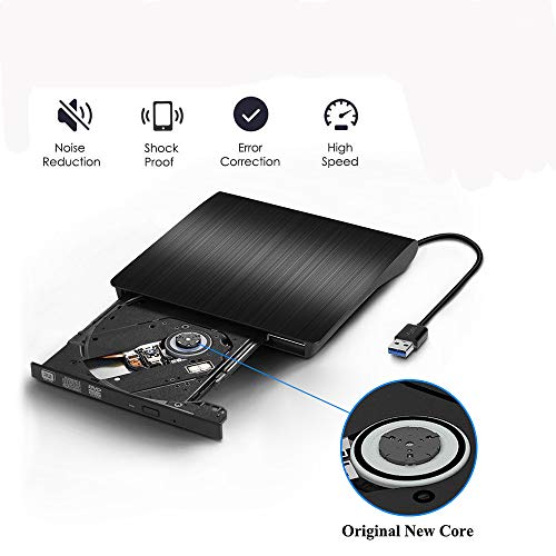 External CD Drive - [Updated Version] USB 3.0 Portable CD/DVD/-RW Drive Slim DVD/CD ROM Rewriter Burner Writer, High Speed Data Transfer for Laptop/Macbook/Desktop/MacOS/Windows10/8/7 (Black) - Thumbnail 3
