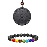 Anti EMF Radiation Protection Pendant, Scalar Energy Pendant Volcanic Lava Negative Ions Energy Pendant Necklace and 7 Chakra Yoga Aromatherapy Essential Oil Diffuser Bracelet