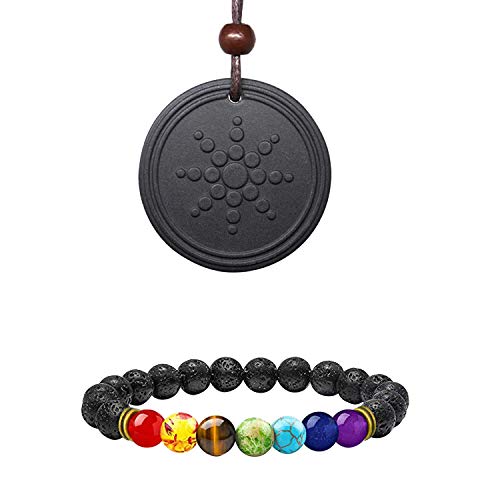 Anti EMF Radiation Protection Pendant, Scalar Energy Pendant Volcanic Lava Negative Ions Energy Pendant Necklace and 7 Chakra Yoga Aromatherapy Essential Oil Diffuser Bracelet