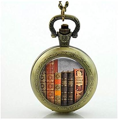 Fashion Antique Books Pocket Watch Pendant, Book Shelf Pendant, Book Jewelry, Librarian Gift, Teacher's Gift Book Pendant