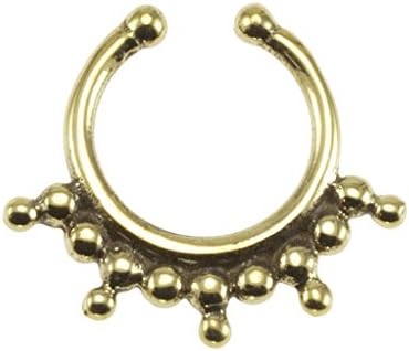 Brass Bohemian Beads Design Fake Septum Ring - 7mm (0.3") Inner Hoop with Adjustable Opening