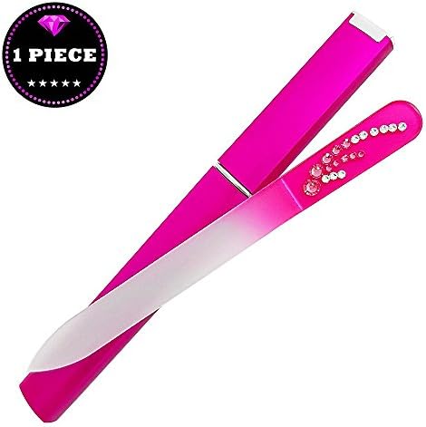 Glass Manicure &amp; Pedicure, Czech Crystal Glass Nail File Set - Complete Fingernail &amp; Toenail Care - Files Nails Gently, Leaves Nails Smooth - Pink