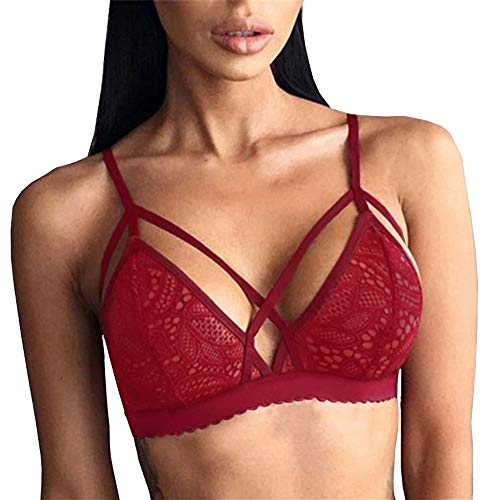 Buitifo Women Lace Bra Sexy Bralette Strappy Soft Bustier Lingerie (L, Red 2) - Thumbnail 7
