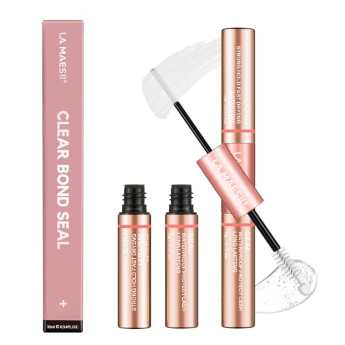 LA MAESII Lash Glue Bond and Seal Clear, Lash Cluster Glue, 2 in 1 Bond & Seal Waterproof, Eyelash Glue Strong Hold Lash Adhesive, Latex Free, 10ml (Clear)