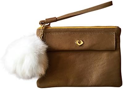 Marylai Maeve Pom Pom Wristlet Belt Bag in Tan leather