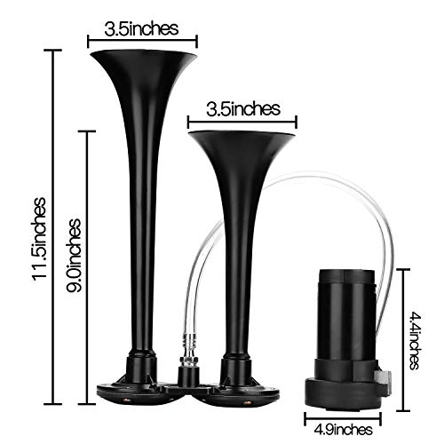 HK 12V 150db Air Horn, Chrome Zinc Dual Trumpet Air Horn with Compressor for Any 12V Vehicles Trucks Lorrys Trains Boats Cars Vans (Black)