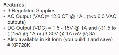 Elenco  AC/DC Triple Output Power Supply Kit
