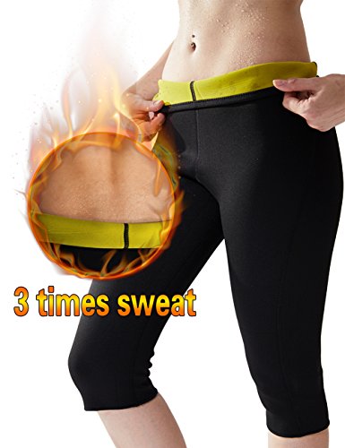 Hisweet Women Sauna Slimming Pants for Weight Loss Workout Leggings Black Neoprene Capri (Large)