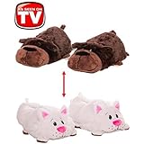 AS SEEN ON TV! FlipaZoo Slippers Chocolate Lab Transforming to White Cat Size Large - Two in One Warm &amp; Comfy Plush Slippers