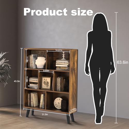 3 Tier Cube Bookshelf, Freestanding Bookcase with Legs, Wood Storage Organizer Bookshelves for Bedroom,Living Room,Home,Office, Brown 80 * 24 * 110Cm
