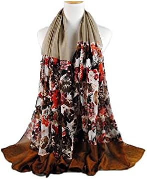 Women's scarf stitching color flower digital print shawls (Brown)