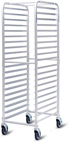 CHEFJOY 20-Sheet Aluminum Kitchen Bun Pan Sheet Rack w/Wheels 2 Lockable Home Commercial Use Bakery Cooling Rack Open Shelf