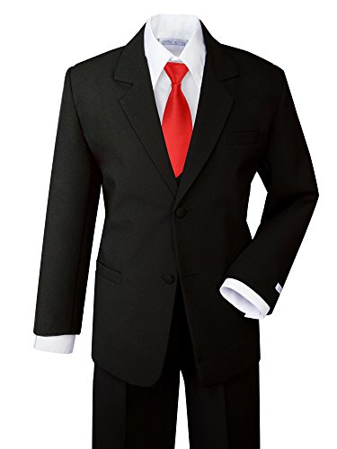 Spring Notion Boys' Formal Dress Suit Set 12 Black Suit True Red Tie