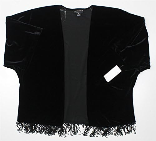 Connected Apparel Womens Velvet Fringe Cardigan Top Black L