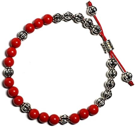Raviga Handmade Semi-Precious Gemstones Adjustable Beaded Bracelet Cinnabar Medium