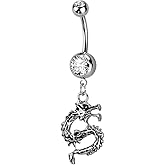 Pierced Owl 14GA 316L Stainless Steel CZ Crystal Dragon Dangling Belly Button Ring