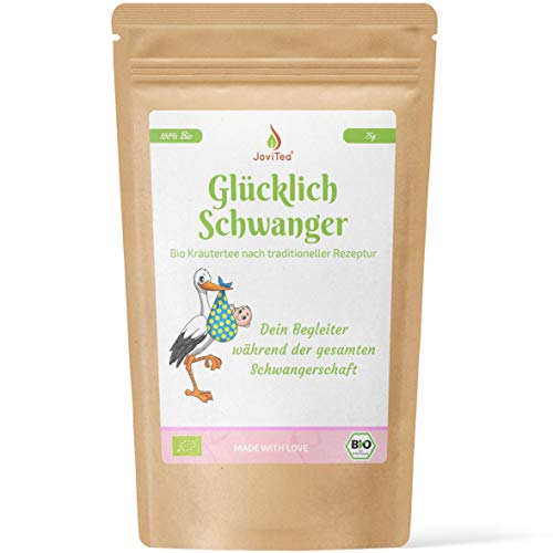 JoviTea® Glücklich Schwanger Tee BIO + Traditionelle Rezeptur + Schwangerschaftstee + geeignet während der Schwangerschaft + 100% natürlich und ohne Zusatz von Zucker - 75g