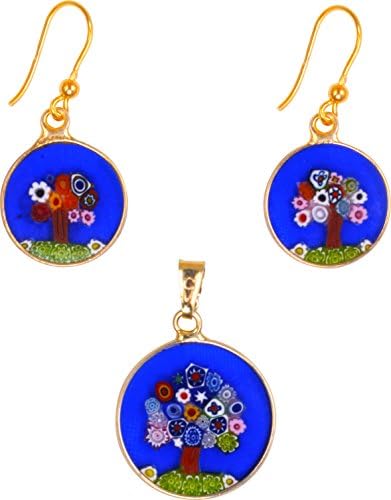 Millefiori Earring/Pendant Set, Handmade in Murano, Gold Plated Sterling 925 Imported from Italy