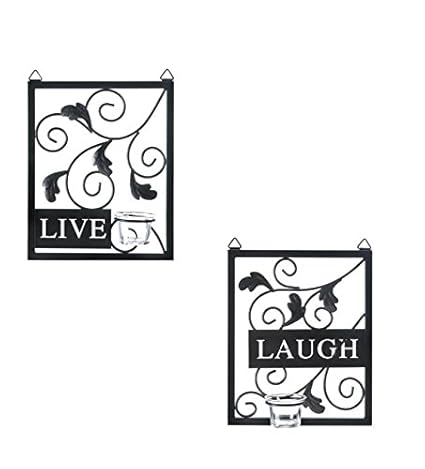 Collectible India Set of 2 Iron Black Candle Holder Wall Sconce | Decorative Wall Sconce for Living Room | Tealight Holder Hanging …