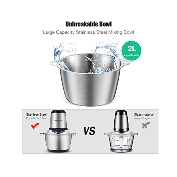 Homeasy-Food-Processor-Meat-Grinder-Mini-Chopper-2L-Stainless-Steel-Food-Chopper-for-Meat-Vegetables-Fruits-and-Nuts-Stainless-Steel-Bowl-and-4-Sharp-Blades-350W-8-Cups Homeasy Food Processor, Meat Grinder Mini Chopper 2L Stainless Steel Food Chopper for Meat, Vegetables, Fruits and Nuts, Stainless Steel Bowl and 4 Sharp Blades, 350W, 8 Cups