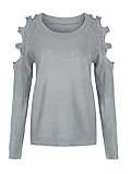 Joeoy Women's Cut Out Shoulder Long Sleeve Knit Sweater Jumper