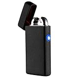Kivors USB Rechargeable Windproof Dual Arc Lighter Flameless Electronic Plasma Cigarette Lighter Frosted Lighter Blue Button Light, Black