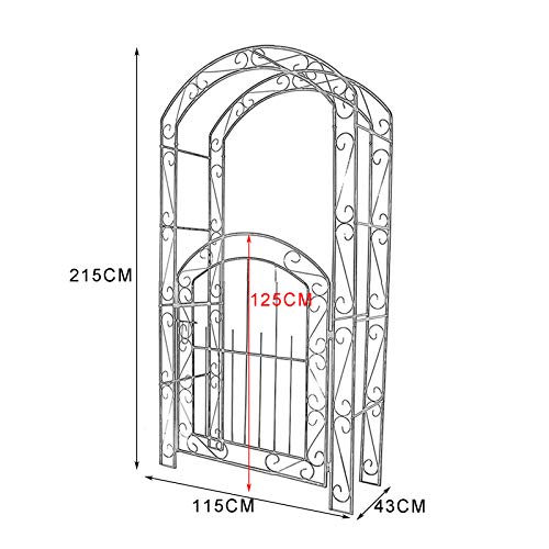 Rosenbogen aus Metall, Eleganter Gartenbogen mit Tor, Gartenlaube Trellis Arbor Torbogen für Kletterpflanzen Rosenreben… – Bild 4