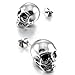INBLUE Men's Stainless Steel Stud Earrings Silver Tone Skull