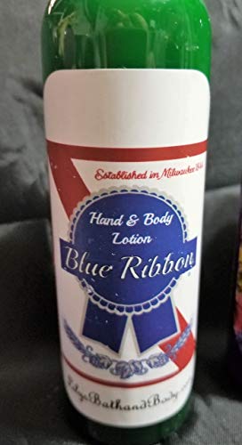 Blue Ribbon BEER SCENTED Hand Lotion MADE WITH SHEA OIL AND RICE BRAN 4 OZ NON ALCOHOLIC SMELLING EXCELLENT FOR MATURE SKIN FREE SHIPPING GREAT STOCKING STUFFER