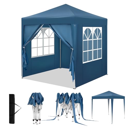 WOLTU Faltpavillon 2x2m Pop up Pavillon mit 4 Seitenwänden Blau