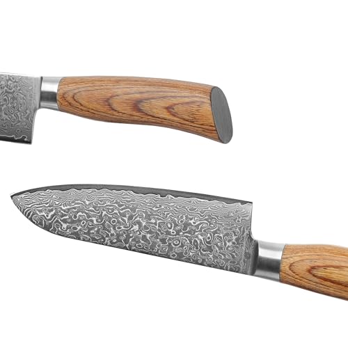 Wakoli EDIB Pro 4-Piece Kitchen Knife Set Made of Damascus Steel (VG10 Core) in Elegant Gift Box - Sharp Damascus Knife Set with Pakka Wood Handles - Knife Set with 2 x Santoku, Meat Knife & Office Knives