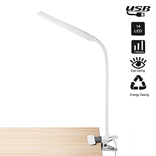 VICFUN LED Desk Lamp Dimmable Eye-Caring Table Lamp Reading Light Office Light Adjustable 3 Color Modes,14 Brightness Levels, Gooseneck Flexible Clip-on Light for Studying, 5W-White