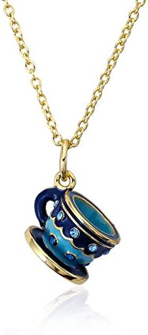Molly Glitz Tea for Two 14k Gold-Plated Blue &amp; Light Blue Enamel Crystal Studded Tea Cup Pendant Necklace Brass 14"/2"