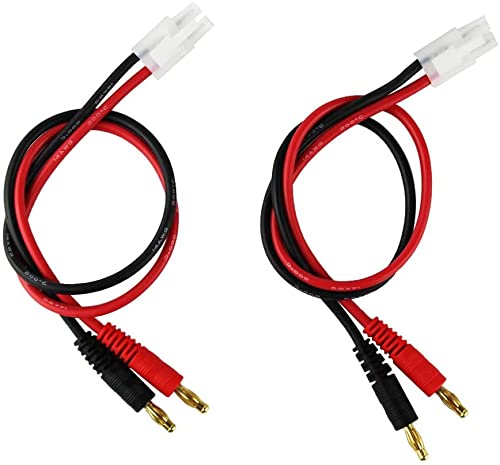 YUNIQUE GREEN-CLEAN-POWER - Charging Cable 2 Pieces Tamiya to 4mm Banana Plug Gold | 14AWG, 30cm | High Precision, Compatible with RC Helicopter, Lipo Battery 7.4, Car Stereo, Transparent