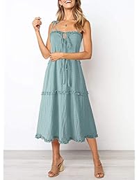 QEHEPA Vestido de verano para mujer, ajustable, sin espalda, cintura elástica, dobladillo irregular, estilo informal, para playa
