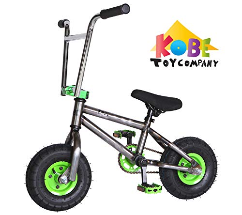 Kobe "Rusty Rat Rod" Mini BMX - Raw + Green - Freestyle, Trick, Stunt Bicycle 10" Wheels