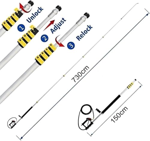 Gresonic 7.3m Telescopic Pole for Pressure Washer - Complete Kit with Brush, 2 Extensions, 7 Nozzles and Accessories