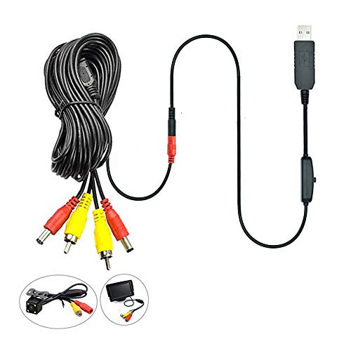REARMASTER 12V USB Power Supply Kit for Car Rear View Camera and Monitor with RCA Connection