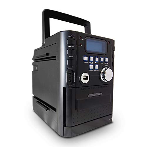 AXESS MS3912 Mini Entertainment System with AM/FM, USB, CD, MP3 Player & Cassette Recorder With Headphone and Aux Jack