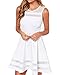 FACE N FACE Women's Mesh Slim Sleeveless Short Mini Flare Dress Small White