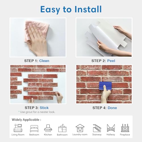 3D Self-Adhesive Brick Wall Panels, 10 Pieces, 30 x 40 cm, Self-Adhesive PVC 3D Decorative Brick Wall Panel for Living Room, Office, Kitchen, Waterproof