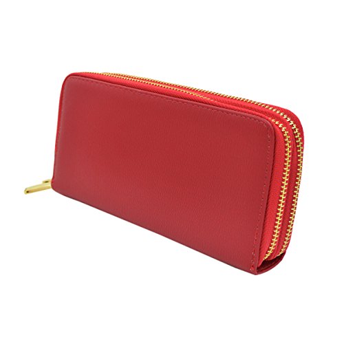 Premium Solid PU Leather Double Zip Around Organizer Wallet Wristlet