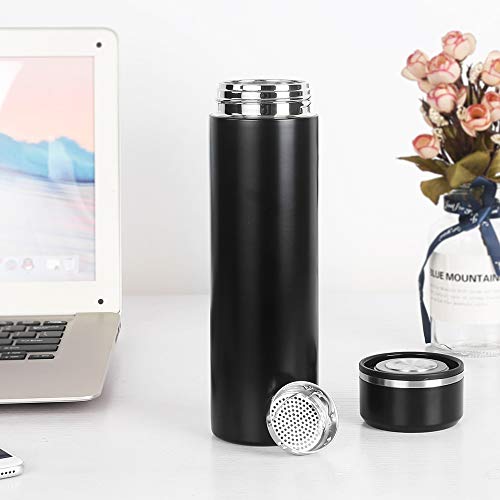 17oz Stainless Steel Vacuum Insulated Flask with Tea Leaf Strainer Filter Double Wall Coffee cup Travel Tumbler(Glossy Black) - Thumbnail 7
