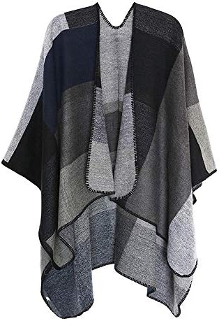 Nice1s Cardigan Poncho Cape, Women Poncho Wrap Scarf, Women Elegant Cardigan Shawl Wrap Sweater Coat for Winter, Ladies Printed Poncho Cape Gray/Black
