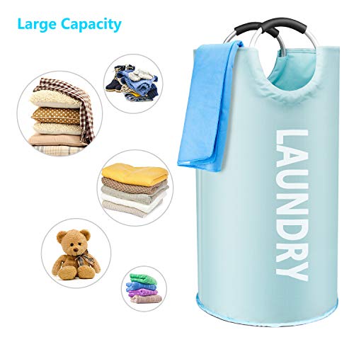 rabofly Large Laundry Basket, Collapsible Fabric Laundry Hamper Bag, Oxford Fabric, Waterproof, Folding Washing Bin Tote Bag Portable Dirty Clothes Basket with Comfort Durable Handles, Light Blue - Thumbnail 7
