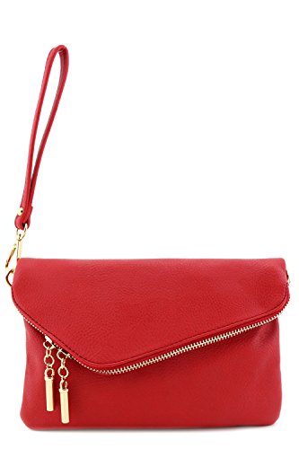 Envelope Wristlet Clutch Crossbody Bag with Chain Strap Red